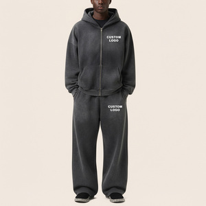 Men's Oversized Fleece Zip-Up Hoodie Jogger Set Solid Color Casual Tracksuit Breathable Cotton Sweat wear and Autumn Wear - Product Image 4