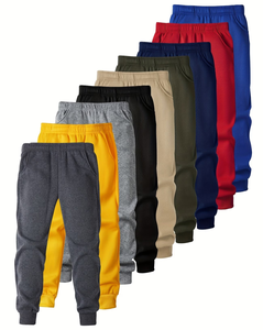 Boys Solid Color Knitted Sweatpants Elastic Waist Long Casual Pants Pockets Midweight Breathable Eco-Friendly Customized Color - Product Image 1