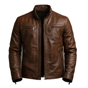 Blouson en cuir noir pour homme 2026, style motard, fermeture éclair asymétrique, manteau de style moto, cuir d'agneau de qualité supérieure, vêtements de rue, design unisexe - Product Image 1