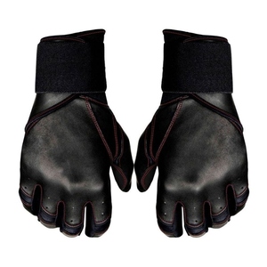 Black Leather Batting Gloves With <b>Hook</b> And Loop Closure Unisex Adult Training Durable Ambidextrous - Product Image 6