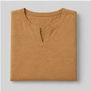 T-shirt Corta da <span class=keywords><strong>Donna</strong></span> Marrone <span class=keywords><strong>Cammello</strong></span> con Collo Spaccato e Polsini, Manica Corta, Vestibilità Rilassata WTS-0043 - Product Image 5