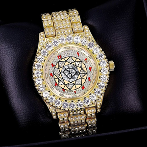 Reloj de Cuarzo Personalizado con Incrustaciones de Moissanita de Lujo, Estilo Hip Hop, Acero Inoxidable, Esfera de Cristal de 46 mm, Unisex - Product Image 1