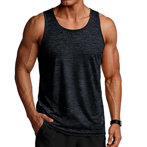 Débardeur sans manches noir pour homme, col rond, séchage rapide, couleur unie, polyester, pour l'entraînement - Product Image 1