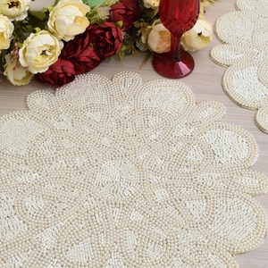 Set de table écologique en polyester et coton, motif lapin bohème, perles de rocaille brodées, diamètre 300 mm, accessoire de travail de perles DIY - Product Image 4