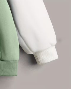Green White Color Block Lined Hooded Fleece Sweatshirt for Children Winter Casual Breathable & Eco-Friendly Long Sleeve Pullover - Product Image 6