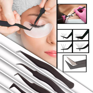 Pinces professionnelles pour extensions de cils, ensemble personnalisé de 4 pinces de précision à pointe en fibre, styles variés, pinces pour extensions de cils - Product Image 6