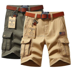 Short cargo taille moyenne pour hommes, grandes tailles, nouveaux modèles, séchage rapide, respirant, tissé, teint uni avec décoration lavée, multi-poches - Product Image 4