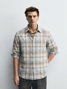 Chemise décontractée en coton à carreaux croisée pour homme Enovate, manches longues, col rabattu, respirante, tissée, idéale pour l'été - Product Image 1