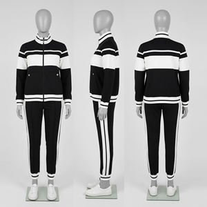 Ensemble de survêtement unisexe personnalisé noir et blanc d'hiver, sweat-shirt à fermeture éclair court en molleton de coton et pantalon de jogging, vêtements décontractés streetwear et sportswear - Product Image 4