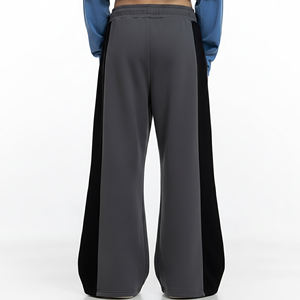 Pantalon en molleton gris pour femme, taille haute, coupe large, taille élastique, ample, longueur intégrale, couleur unie, avec bande latérale, décontracté, vente en gros - Product Image 2