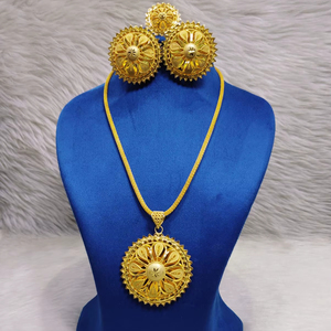 One Gram 24K Gold Plated Brass Flower Shape Mirror Shine Pendant Necklace for Women-Trendy Wedding & Anniversary Gift - Product Image 1