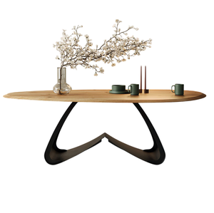 Modern Industrial Handcrafted Of Premium <b>Oak</b>, Acacia, Mango, Teak Wood Oval <b>Top</b> & Unique Design Metal Base Kitchen Dining <b>Table</b> - Product Image 2
