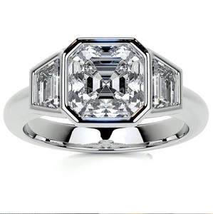 Three Stone Bezel <b>Set</b> Asscher Cut Hip Hop Cluster Engagement <b>Ring</b> Rhodium Plated 925 Sterling Silver Jewelry <b>Womens</b> - Product Image 1