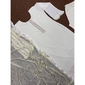 FANCY RAYON RIVET MOTI WORK TOP PANTALON AVEC DUPATTA BLANC - Product Image 2