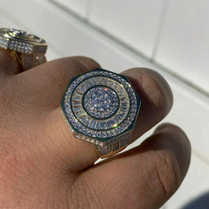 Iced Out Baguette and Round Cut Moissanite Diamond Octagon <b>Pinky</b> <b>Ring</b> Hip Hop Style Engagement <b>Ring</b> 925 Sterling <b>Silver</b> Jewelry - Product Image 3