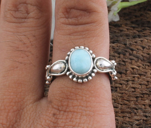 Bague en Larimar bleu naturel en gros, argent sterling 925, pierres précieuses de la République dominicaine, bagues pour femmes, fournisseur de bijoux fins - Product Image 1