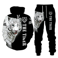 Conjunto Deportivo Unisex con Capucha y Estampado Gráfico Completo Teh Lion 2 en 1, Ropa Casual de Primavera, 320g Poliéster/Algodón Sublimado