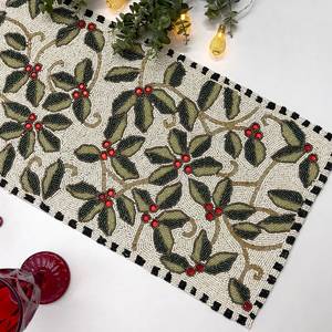 Handmade Embroidered Fabric <b>Table</b> <b>Runner</b> Customized <b>Green</b> Leaf Design Luxury Eco-Friendly Durable Decorative Mat - Product Image 1