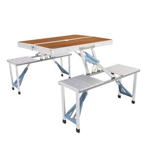 Tavolo e Sedia da Campeggio in Lega di Alluminio 50kg, Design Pieghevole Effetto Legno 136*85.5*67cm - Product Image 4