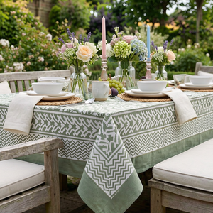 Handcrafted Block Printed 100% Cotton Tablecloth Sustainable Elegant Wedding <b>Dining</b> Premium Quality <b>Table</b> <b>Cover</b> Home Decor - Product Image 3