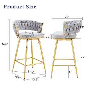 Set di 4 Sgabelli da Bar Girevoli con Cuscini in Lino Traspirante Beige e Gambe in Metallo Dorato per Comfort ed Eleganza - Product Image 3