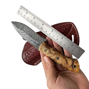 Cuchillo Bowie de Acero de Damasco Hecho a Mano, Punta Caída, Mango de Madera, Cuchillo de Caza, Hoja de 10 cm de Longitud - Product Image 1