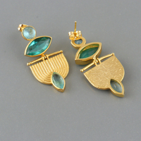 Boucles d'oreilles tendance pour femme, en quartz hydro facetté, plaqué or 18 carats, en laiton texturé, géométriques