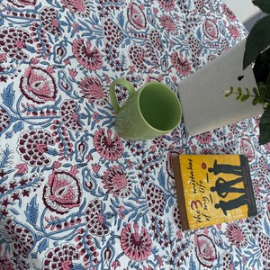 Indian Vintage Red Floral Tablecloth Cotton <b>Table</b> <b>Cover</b> with Napkins Placemats Runner Block Print Dining Decor Boho Home Gift - Product Image 5