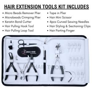 Juego de herramientas profesionales para extensiones de cabello con crimpadora de microperlas, abridor de perlas, alicates, herramienta de sellado de cinta, agujas de coser y gancho. - Product Image 2