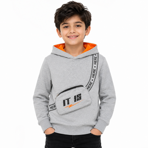 Sweat-shirt à capuche gris pour garçons Livster Premium, avec poche utilitaire croisée, en molleton doux mélangé de coton, pour l'hiver - Product Image 1