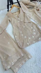 2026 O-Neck Solid Woven Currency Silk Cute 3-Piece Knee-Length Work Kurti Plazzo Dupatta Full Sleeves Waist <b>Elastic</b> <b>Belt</b> - Product Image 3