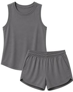 Ensemble décontracté d'été deux pièces pour femme : débardeur sans manches gris et short en coton et élasthanne, idéal pour le fitness et le yoga (OEM) - Product Image 1