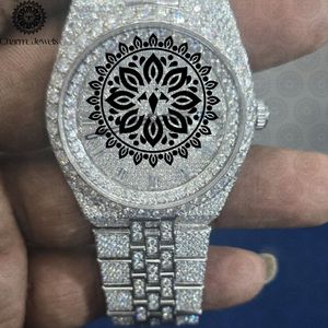 Luxury <b>Diamond</b> Encrusted Stainless Steel Quartz <b>Watch</b> Men Analog Date Display Round Case 36mm Folding Clasp - Product Image 1