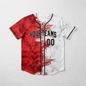 เสื้อเบสบอลสีแดงแบบยูนิเซ็กซ์ แขนสั้น พิมพ์ลายโลโก้ทีมของคุณด้วยเทคนิค Heat-Transfer ติดกระดุมด้านหน้า ทรงปกติ ผลิตจากโพลีเอสเตอร์ 100% ไซส์พลัส - Product Image 3