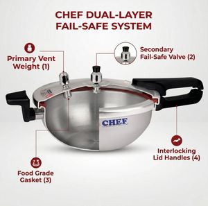 CHEF Best <b>5</b>-Liter Aluminum <b>Pressure</b> <b>Cooker</b> Karahi 3-in-1 New Modern Design Gas Cookware for Home Cooking - Product Image 3