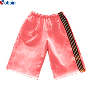 Custom Low MOQ Customized Side Stripe Raw Edge 3/4 <b>Shorts</b> Mens Streetwear Heavyweight Baggy Cotton <b>Below</b> <b>Knee</b> Sweat <b>Shorts</b> - Product Image 3