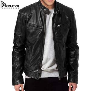 Blouson de motard en cuir véritable pour homme, sur mesure, de haute qualité, coupe ajustée, avec col à boutons-pression et poches zippées - Product Image 1