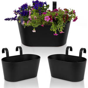 Pot de fleurs suspendu en métal avec crochet pour balustrade de balcon, pot de fleurs intérieur/extérieur, décoration de jardin, noir mat, organisateur de rangement - Product Image 1