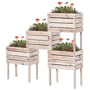 Kit de 4 jardinières surélevées en bois pour l'extérieur, pour plantes, fleurs, légumes et fruits, taille du carton en cm - Product Image 1