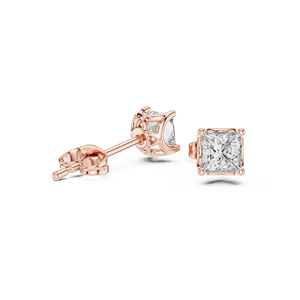 Boucles d'oreilles solitaires taille princesse en or rose massif 14 carats avec diamant de laboratoire certifié GRA – Bijou élégant pour fêtes, idéal pour les jeunes filles - Product Image 2