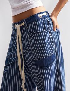 Women's High Waisted Striped <b>Harem</b> Pants Cotton Bamboo Fiber Loose Fit Ankle Length Elastic Waist Casual Autumn <b>Trousers</b> - Product Image 3