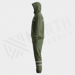 Survêtement à capuche vert olive pour homme, fermeture éclair intégrale, poches latérales, imperméable, vêtements de sport décontractés, tenue d'automne - Product Image 3