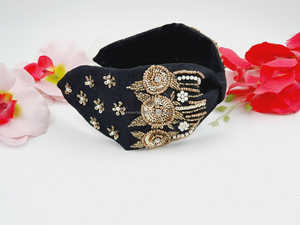 Handmade <b>Red</b> Indian Dancer Design Hairband Embroidered Beaded <b>Sequin</b> Padded Headband for Women and Girls Festival Party Wear - Product Image 2