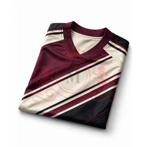 Camiseta de Fútbol para Hombre, Rayas Marrón, Negro y Blanco, Manga Corta, Cuello en V, Poliéster que Absorbe la Humedad, Ajuste Atlético, para Todas las Temporadas - Product Image 2