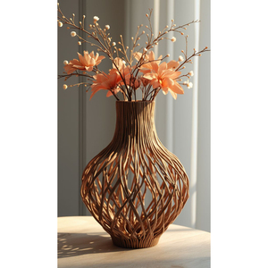 Eco-Friendly Natural <b>Wicker</b> Flower <b>Vase</b> Decorative Hand-Woven Rattan Pitcher <b>Vase</b> Vintage Country Style Table Top Basket <b>Vase</b> - Product Image 4