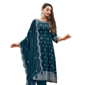 La última colección de estampado de rayón pesado con Pent y Chanderi Work Duppata Kurti para mujer - Product Image 5