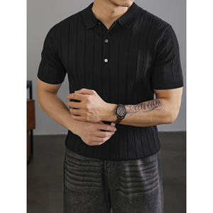 Polo Retro y Elegante, Camiseta de Manga Corta para Hombre, Estilo Veraniego de Lujo Ligero, Cuello con Solapa a Rayas, Tejido de Punto - Product Image 5