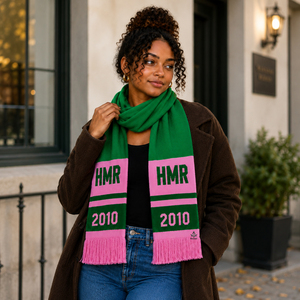 Écharpe en tissu acrylique vert et rose pour femmes, style grec, inspiration maçonnique, mode hivernale, avec logo brodé personnalisé - Product Image 2