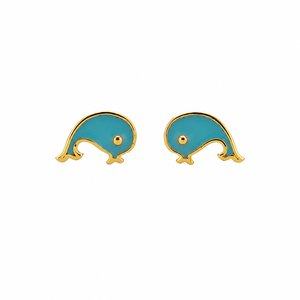 Ensemble de boucles d'oreilles pendantes en or jaune 18 carats avec saphir, motif dauphin, pour femme, finition polie, design animalier, cadeau de mariage ou de fête, bijoux - Product Image 4