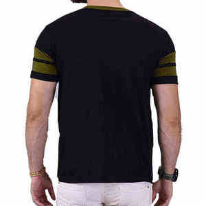 Camiseta de Verano Casual de Algodón para Hombre, Cuello Redondo, Manga Corta, con Paneles de Color Verde Oliva y Negro, Rayas en las Mangas, con Logotipo Personalizado - Product Image 4